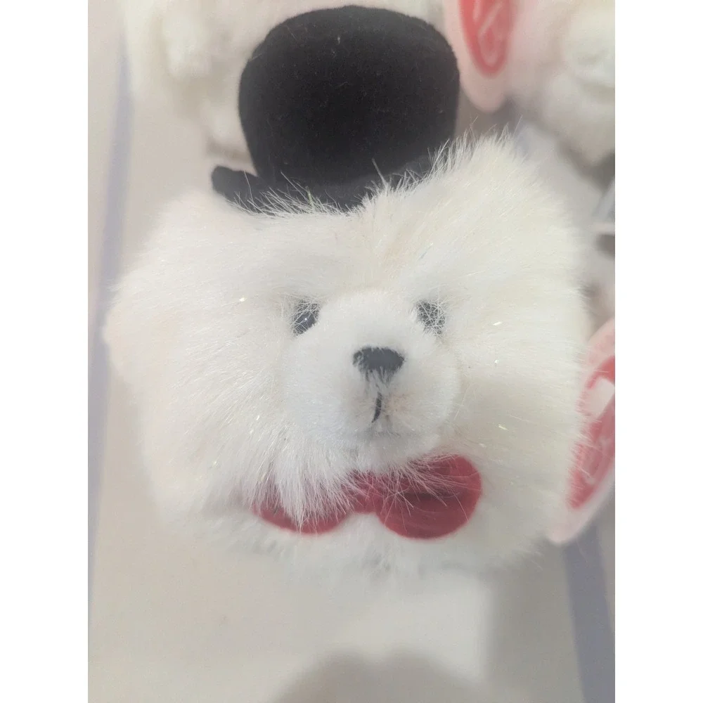 RB Collections  Small Furry White Bear Red Bow Tie 4 Top Hats 1 Lot Of 5